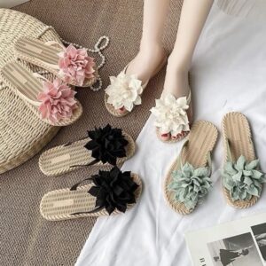 Dép cói nữ đính hoa