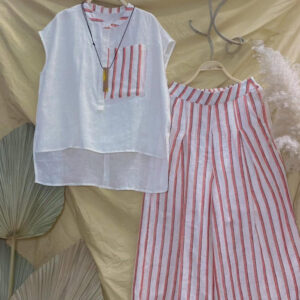 SET ĐỒ LINEN SỌC ĐỎ